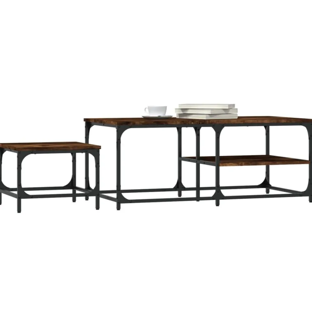 Tables-vidaXL Tables basses gigognes 2 pcs chêne fumé bois d'ingénierie Chêne fumé
