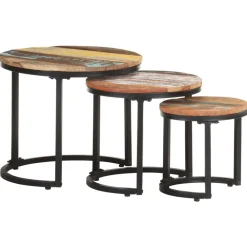 vidaXL Tables d'appoint 3 pcs Bois de récupération massif