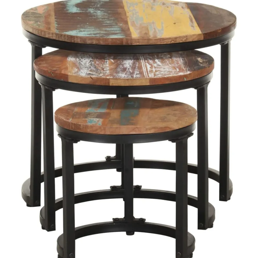 vidaXL Tables d'appoint 3 pcs Bois de récupération massif
