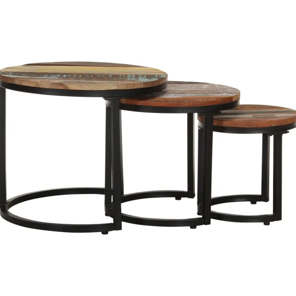 vidaXL Tables d'appoint 3 pcs Bois de récupération massif