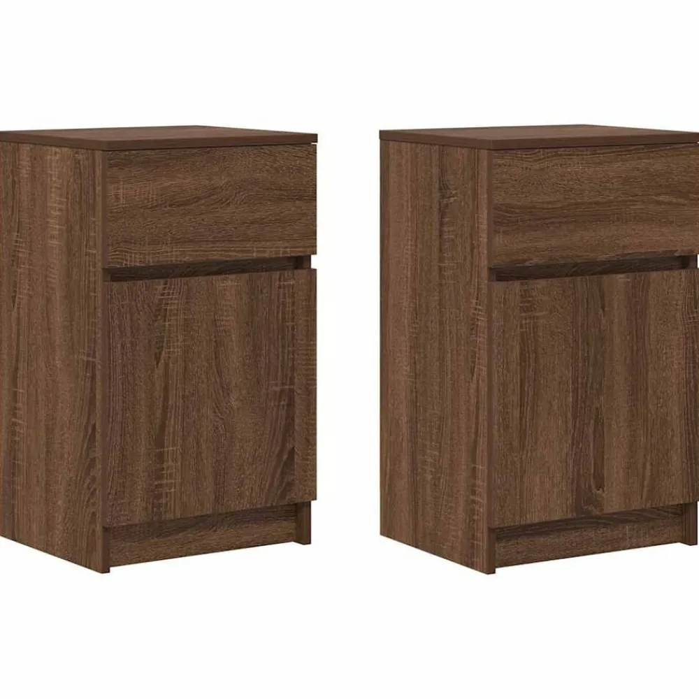 vidaXL Tables de chevet 2 pcs chêne marron 39x35x65 cm bois ingénierie