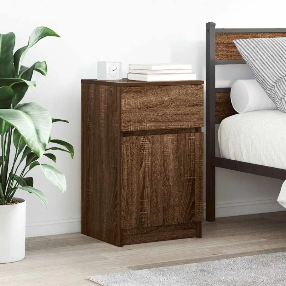 vidaXL Tables de chevet 2 pcs chêne marron 39x35x65 cm bois ingénierie