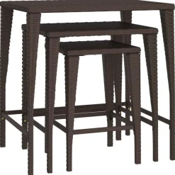 Tables-vidaXL Tables gigognes 3 pcs résine tressée Marron