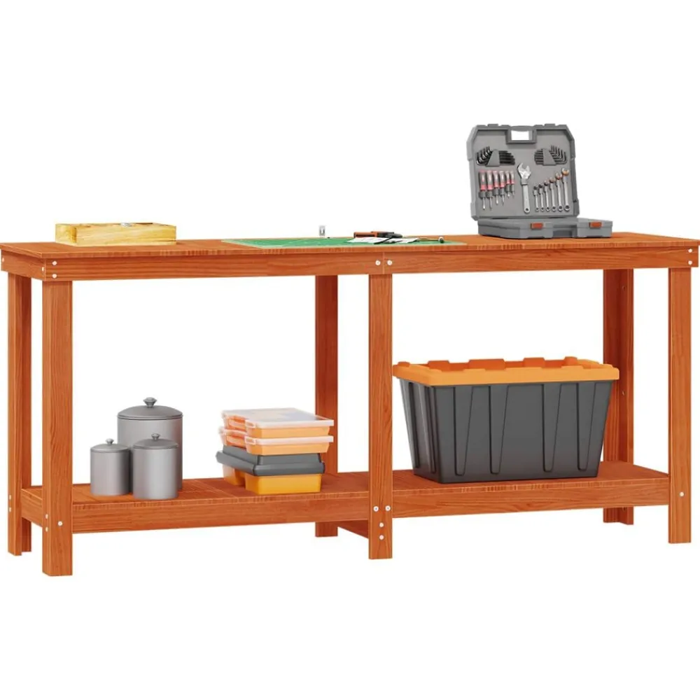 vidaXL Établi avec étagère 180 x 50 x 80 cm Pin massif