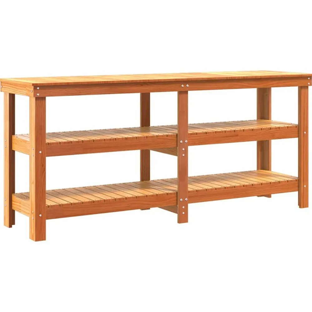 Accessoires De Quincaillerie-vidaXL Établi avec étagère Brun cire 181,5 x 50 x 80 cm Pin massif Brun ciré