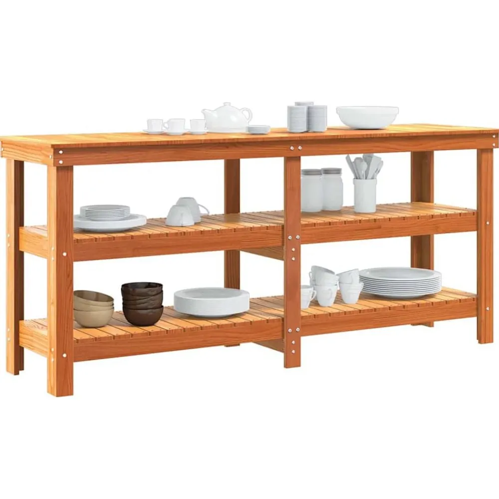 Accessoires De Quincaillerie-vidaXL Établi avec étagère Brun cire 181,5 x 50 x 80 cm Pin massif Brun ciré