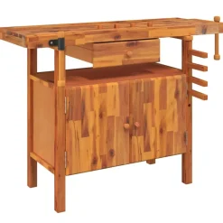 vidaXL Établi avec tiroir et étaux 124 x 52 x 83 cm Bois massif d'acacia