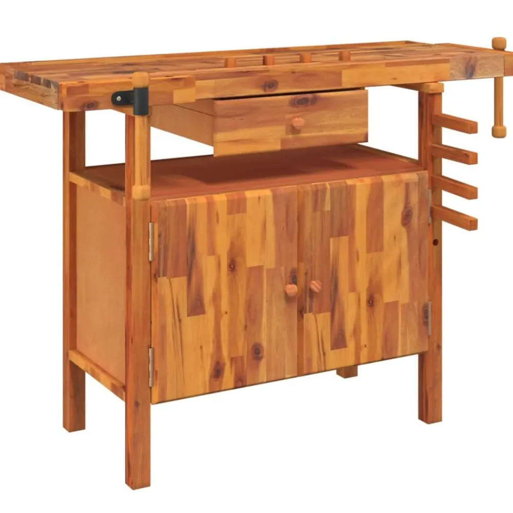 vidaXL Établi avec tiroir et étaux 124 x 52 x 83 cm Bois massif d'acacia