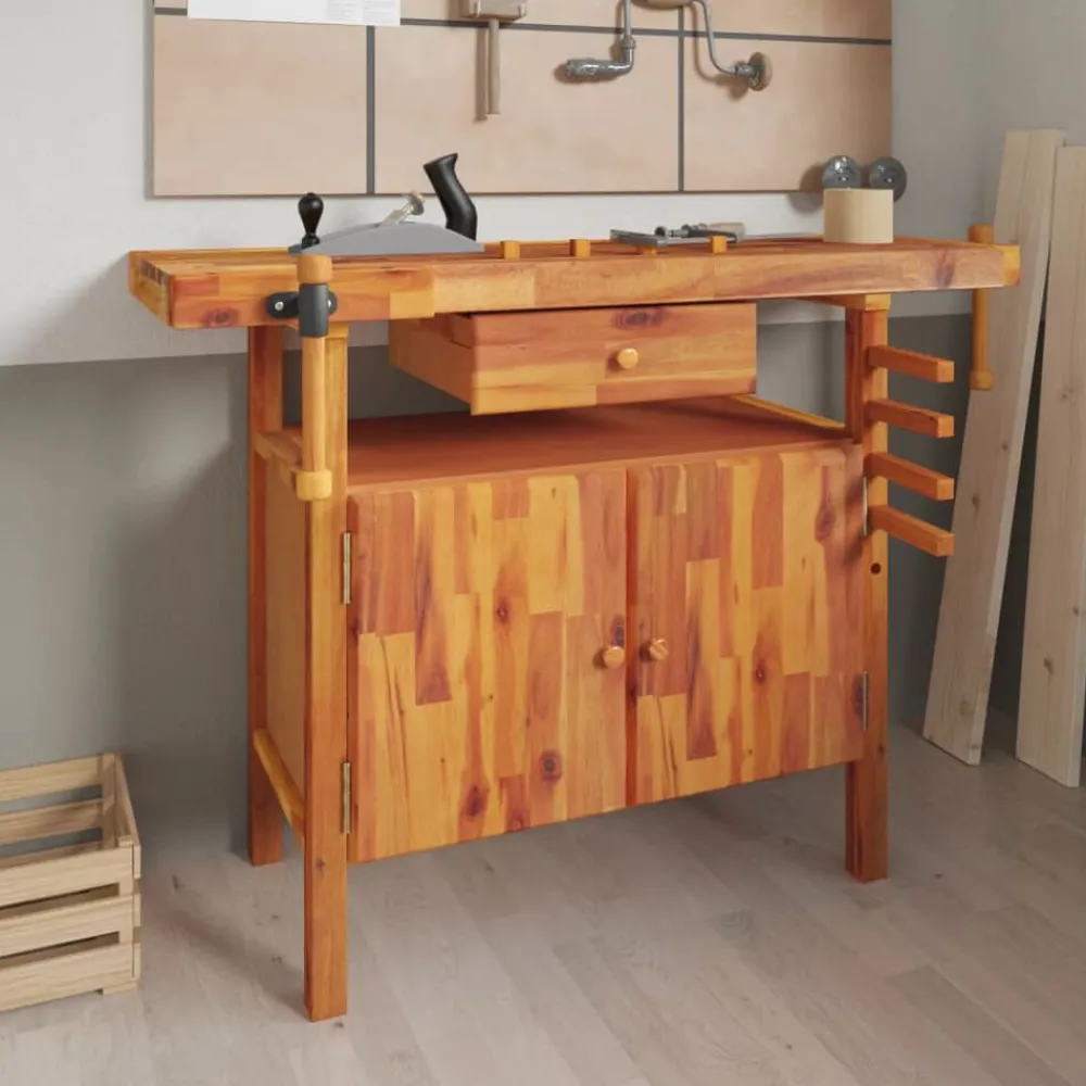 vidaXL Établi avec tiroir et étaux 124 x 52 x 83 cm Bois massif d'acacia
