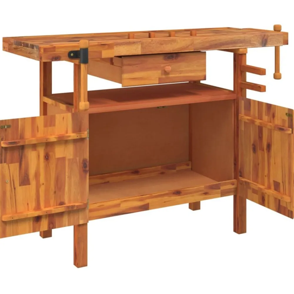 vidaXL Établi avec tiroir et étaux 124 x 52 x 83 cm Bois massif d'acacia