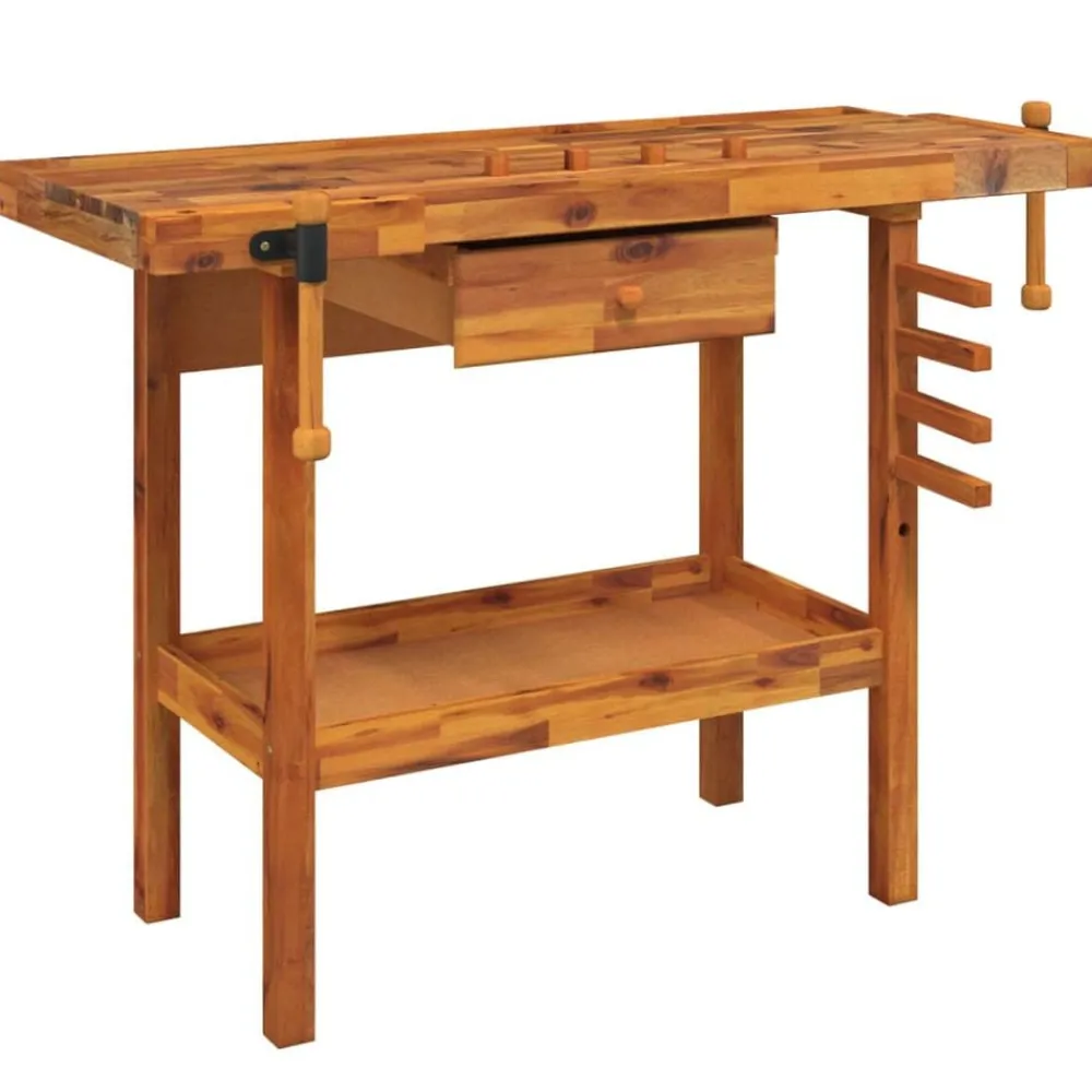 Accessoires De Quincaillerie-vidaXL Établi avec tiroir et étaux 124 x 52 x 83 cm Bois massif d'acacia