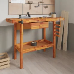 Accessoires De Quincaillerie-vidaXL Établi avec tiroir et étaux 124 x 52 x 83 cm Bois massif d'acacia