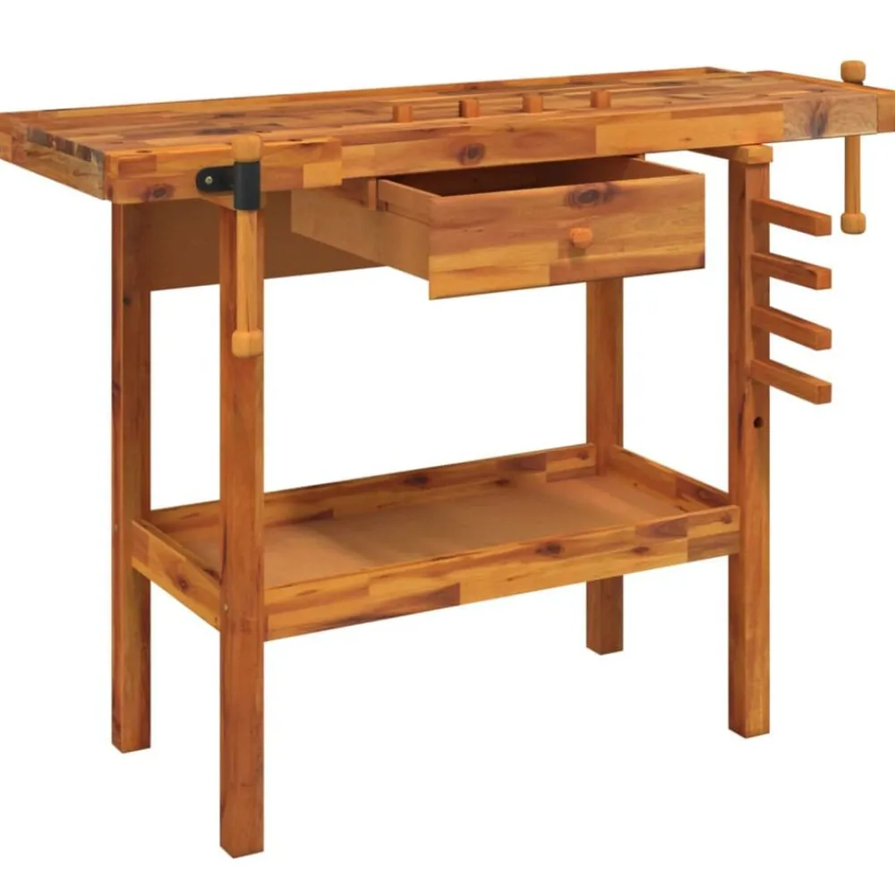 Accessoires De Quincaillerie-vidaXL Établi avec tiroir et étaux 124 x 52 x 83 cm Bois massif d'acacia