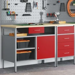 Accessoires De Quincaillerie-vidaXL Établi avec tiroir avec étagère et Gris 100 x 55 x 85 cm Rouge