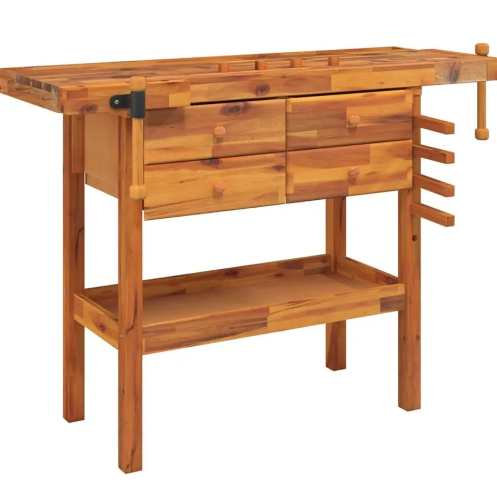 Accessoires De Quincaillerie-vidaXL Établi avec tiroirs et étaux 124x52x83 cm Bois massif d'acacia