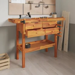 Accessoires De Quincaillerie-vidaXL Établi avec tiroirs et étaux 124x52x83 cm Bois massif d'acacia