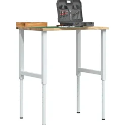 Accessoires De Quincaillerie-vidaXL Établi 80x60x(71,5-98) cm bois de chêne massif blanc et naturel