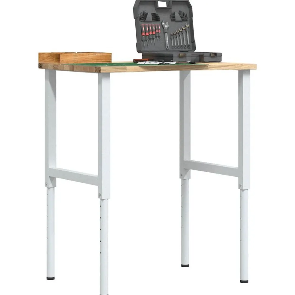 Accessoires De Quincaillerie-vidaXL Établi 80x60x(71,5-98) cm bois de chêne massif blanc et naturel
