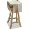 Fauteuils Et Chaises-vidaXL Tabouret de bar cuir de chèvre et bois de teck solide