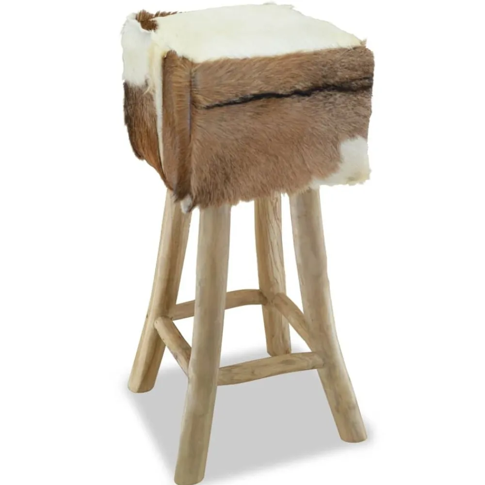 Fauteuils Et Chaises-vidaXL Tabouret de bar cuir de chèvre et bois de teck solide