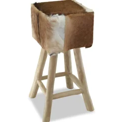 Fauteuils Et Chaises-vidaXL Tabouret de bar cuir de chèvre et bois de teck solide