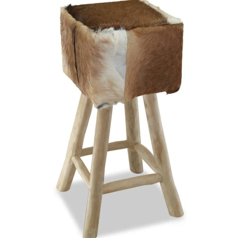 Fauteuils Et Chaises-vidaXL Tabouret de bar cuir de chèvre et bois de teck solide