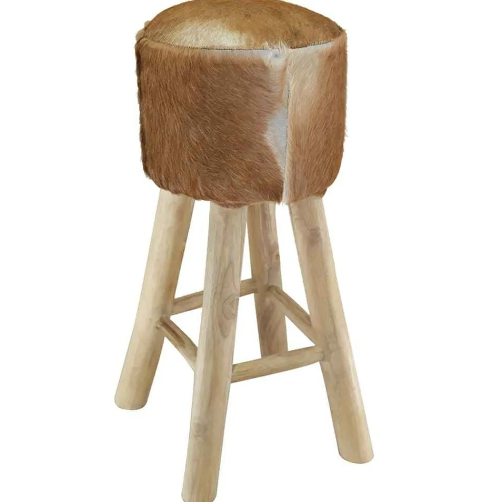 Fauteuils Et Chaises-vidaXL Tabouret de bar cuir de chèvre et bois de teck solide