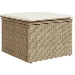 vidaXL Tabouret de jardin avec coussin beige 55x55x37cm résine tressée