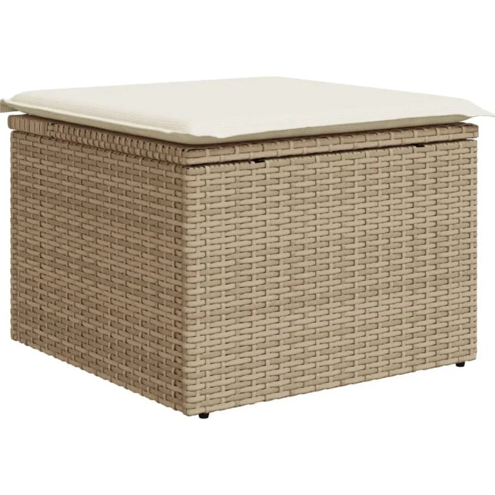 vidaXL Tabouret de jardin avec coussin beige 55x55x37cm résine tressée