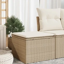 vidaXL Tabouret de jardin avec coussin beige 55x55x37cm résine tressée