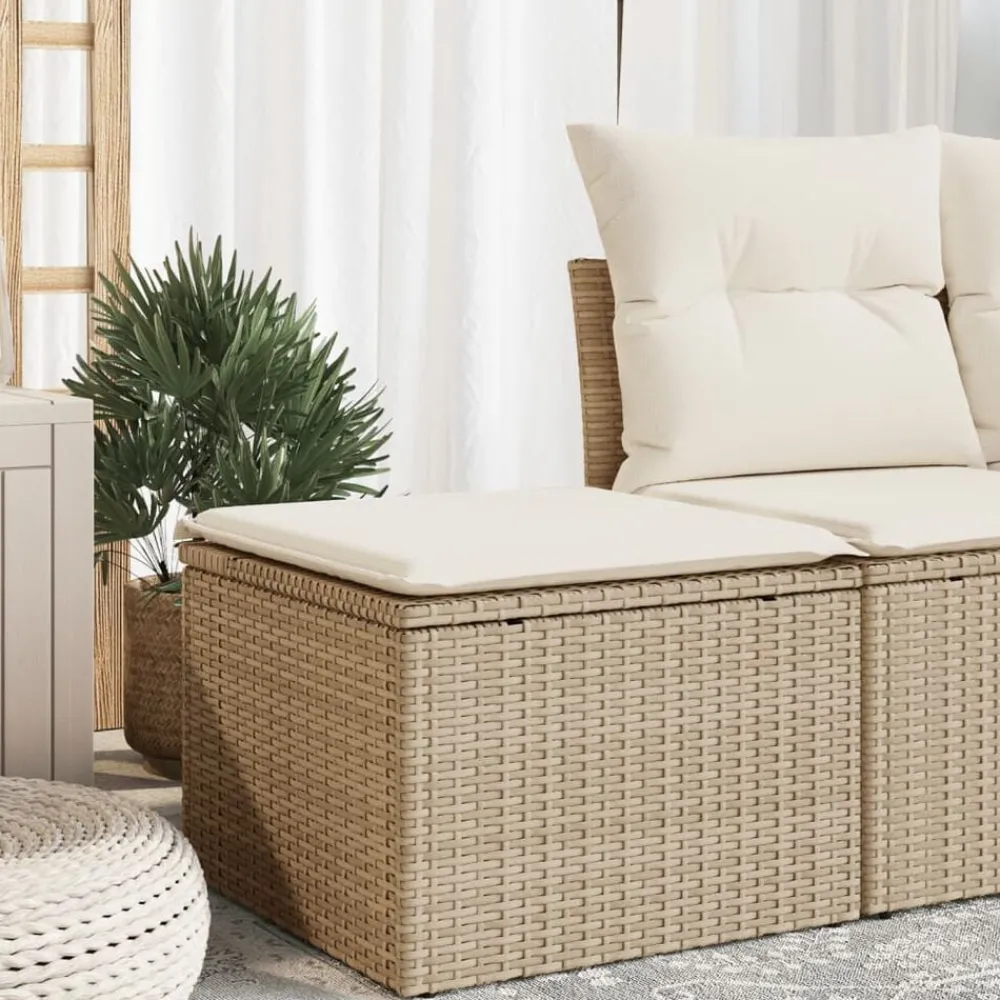 vidaXL Tabouret de jardin avec coussin beige 55x55x37cm résine tressée