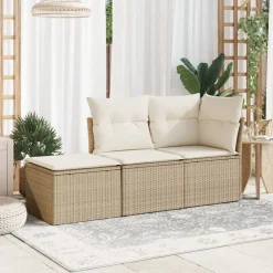 vidaXL Tabouret de jardin avec coussin beige 55x55x37cm résine tressée