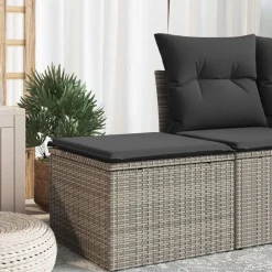 Mobilier De Jardin-vidaXL Tabouret de jardin avec coussin 55x55x37 cm résine tressée Gris