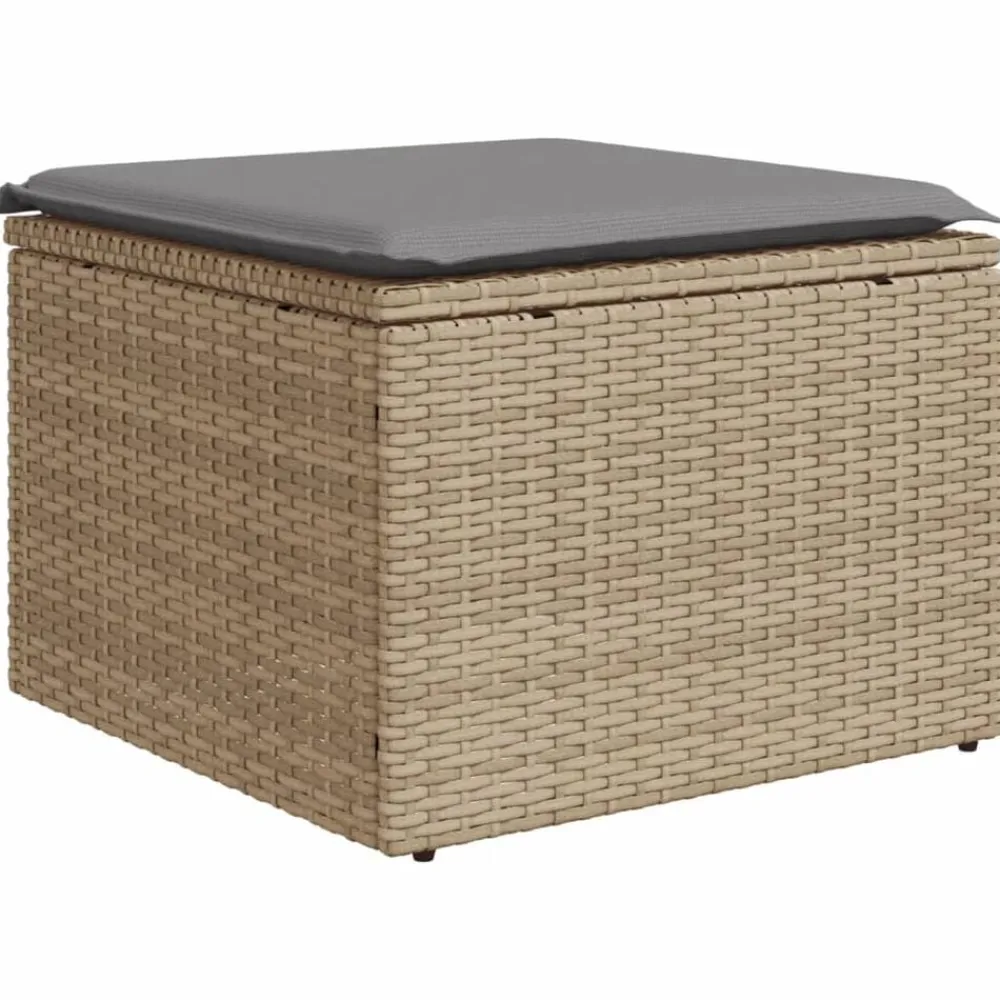 vidaXL Tabouret de jardin avec coussin beige 55x55x37cm résine tressée