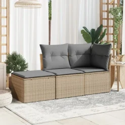vidaXL Tabouret de jardin avec coussin beige 55x55x37cm résine tressée