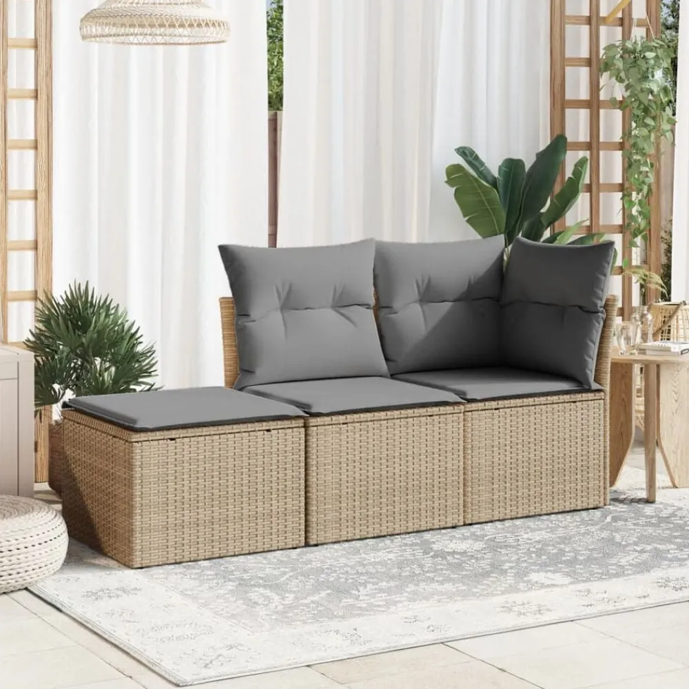 vidaXL Tabouret de jardin avec coussin beige 55x55x37cm résine tressée