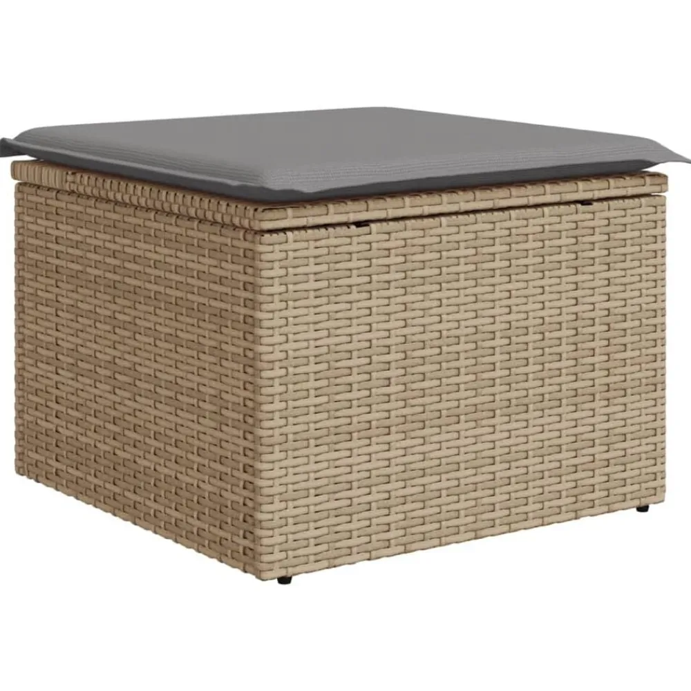 vidaXL Tabouret de jardin avec coussin beige 55x55x37cm résine tressée