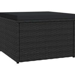 Poufs-vidaXL Tabouret de jardin avec coussin Résine tressée Noir