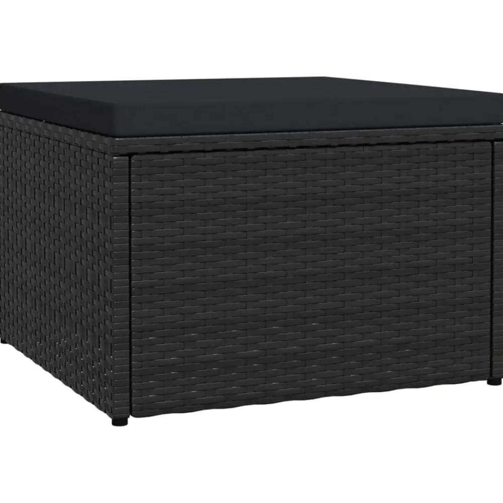 Poufs-vidaXL Tabouret de jardin avec coussin Résine tressée Noir