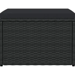 Poufs-vidaXL Tabouret de jardin avec coussin Résine tressée Noir
