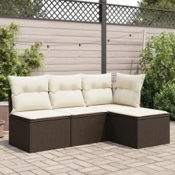 Mobilier De Jardin-vidaXL Tabouret de jardin avec coussin brun 55x55x37 cm résine tressée Marron