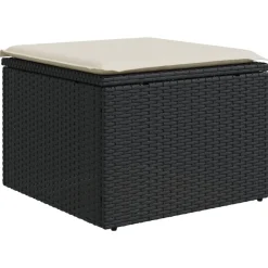 vidaXL Tabouret de jardin avec coussin noir 55x55x37 cm résine tressée