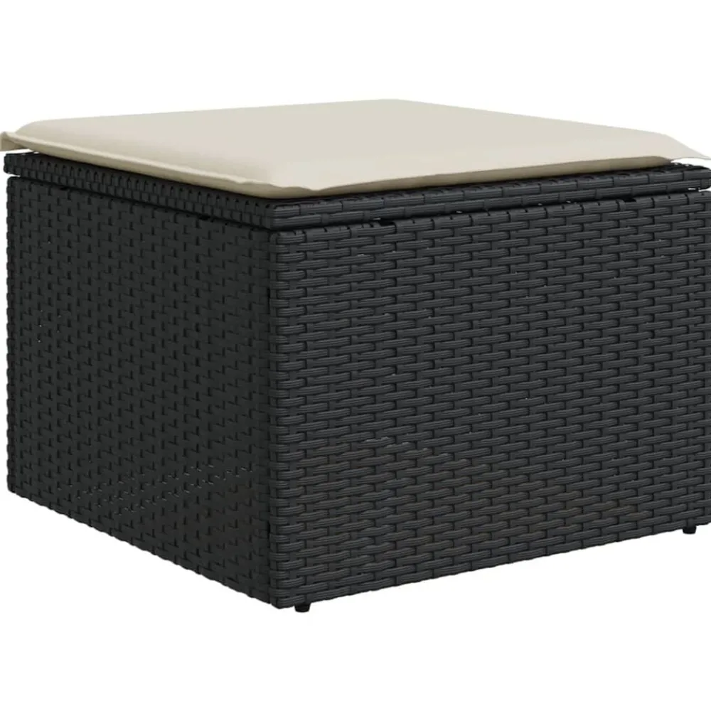 vidaXL Tabouret de jardin avec coussin noir 55x55x37 cm résine tressée