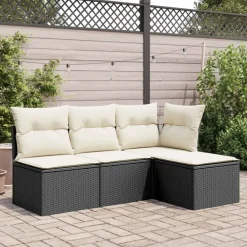 vidaXL Tabouret de jardin avec coussin noir 55x55x37 cm résine tressée