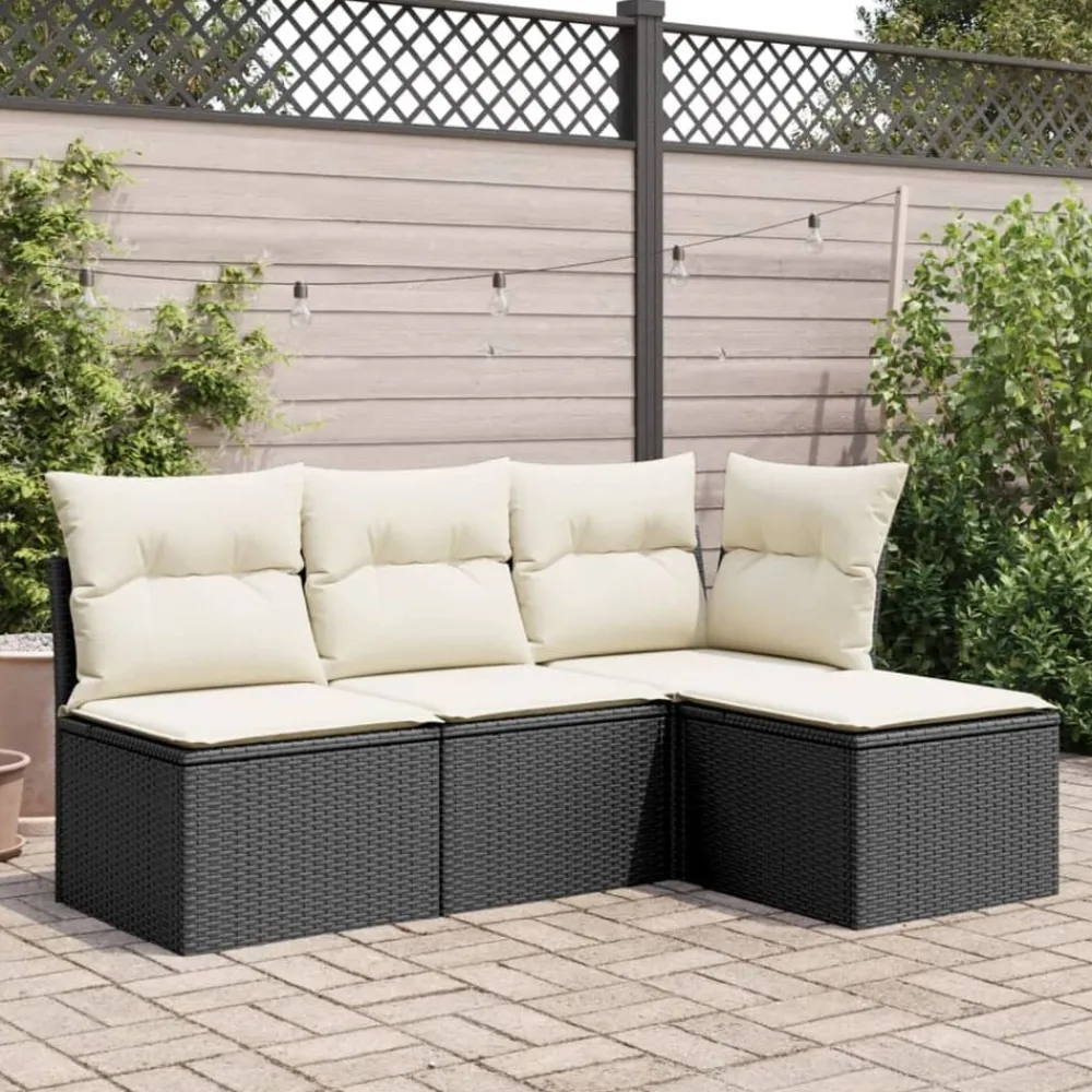 vidaXL Tabouret de jardin avec coussin noir 55x55x37 cm résine tressée