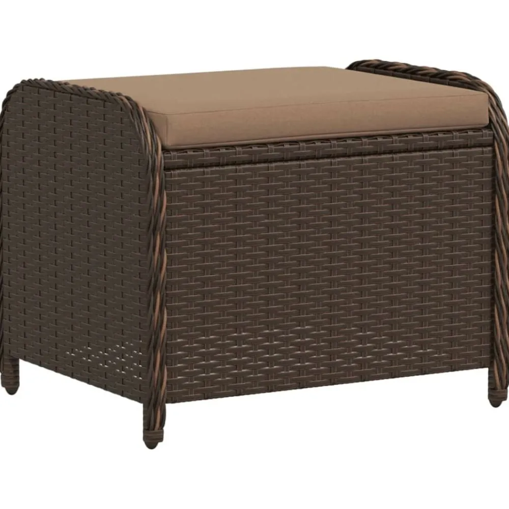vidaXL Tabouret de jardin avec coussin brun 58x46x46 cm résine tressée