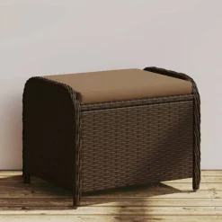 vidaXL Tabouret de jardin avec coussin brun 58x46x46 cm résine tressée