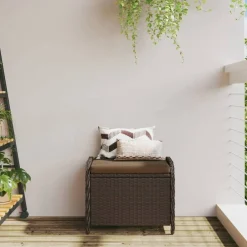 vidaXL Tabouret de jardin avec coussin brun 58x46x46 cm résine tressée