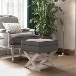 Bancs-vidaXL Tabouret de rangement foncé 45x45x49 cm Tissu Gris