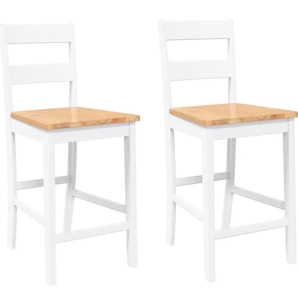 Fauteuils Et Chaises-vidaXL Tabourets de bar 2 pcs blanc bois massif d'hévéa blanc et naturel
